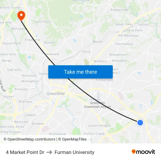 4 Market Point Dr to Furman University map