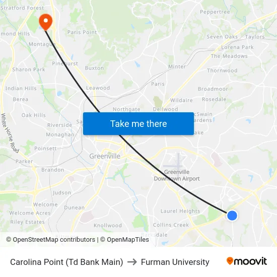 Carolina Point (Td Bank Main) to Furman University map