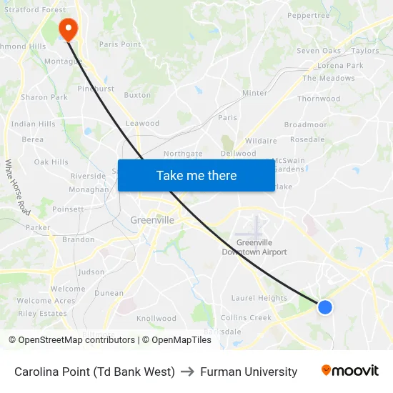 Carolina Point (Td Bank West) to Furman University map
