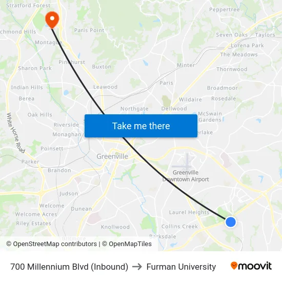 700 Millennium Blvd (Inbound) to Furman University map