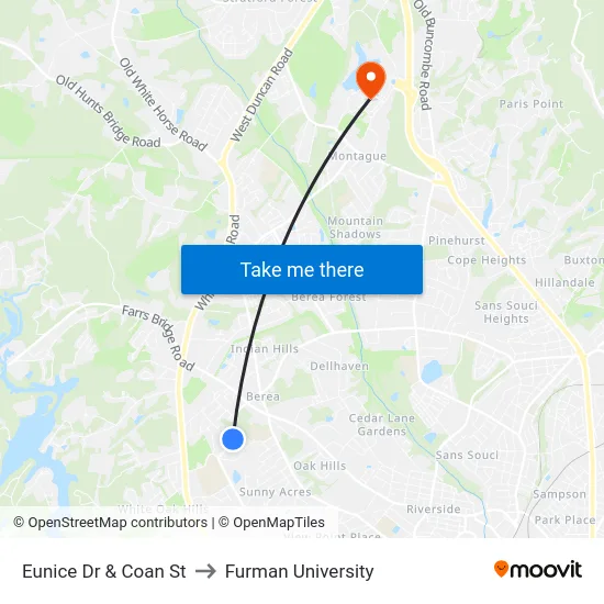 Eunice Dr & Coan St to Furman University map