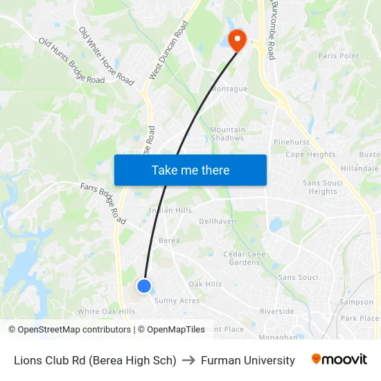 Lions Club Rd (Berea High Sch) to Furman University map