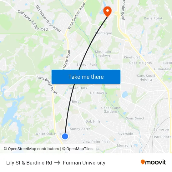 Lily St & Burdine Rd to Furman University map