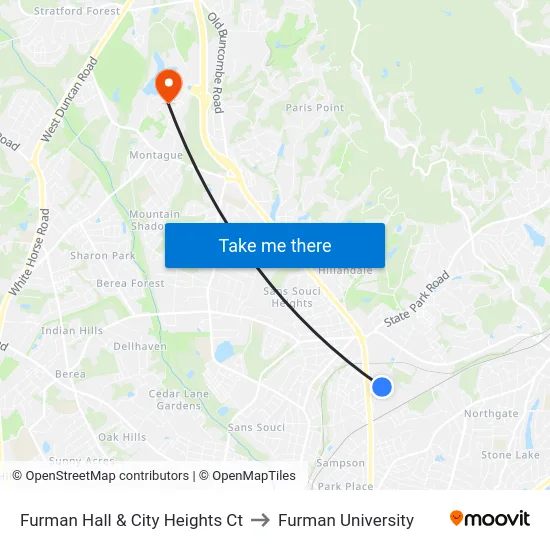 Furman Hall & City Heights Ct to Furman University map