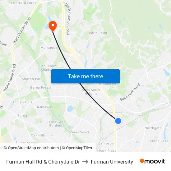 Furman Hall Rd & Cherrydale Dr to Furman University map