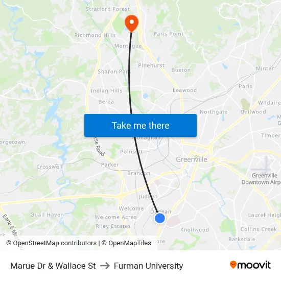 Marue Dr & Wallace St to Furman University map