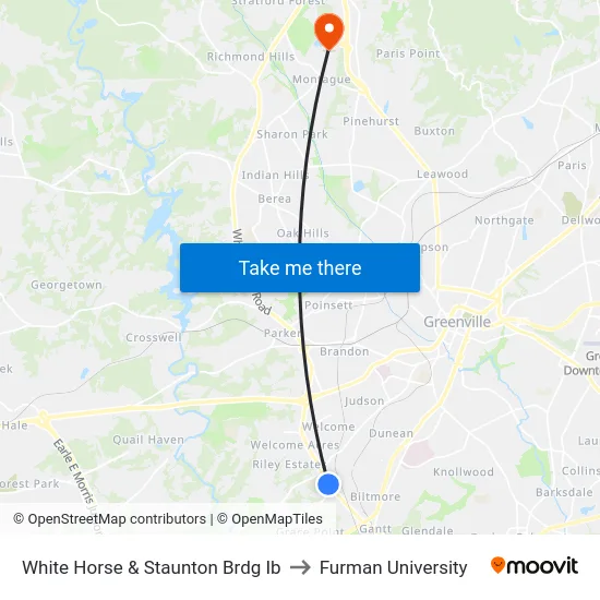 White Horse & Staunton Brdg Ib to Furman University map