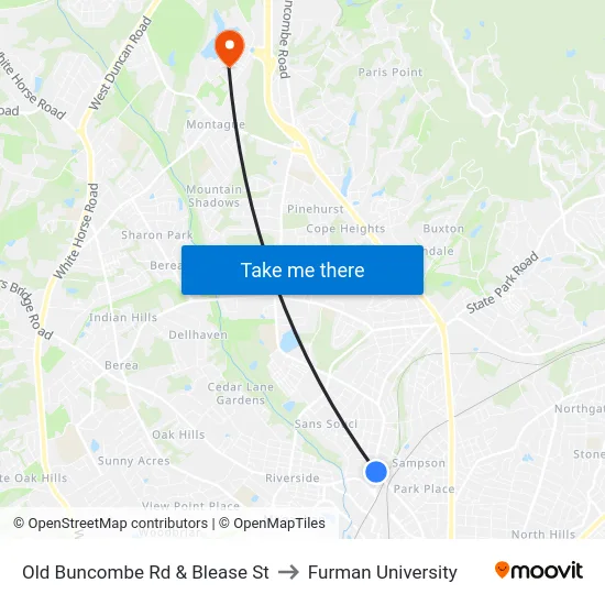 Old Buncombe Rd & Blease St to Furman University map