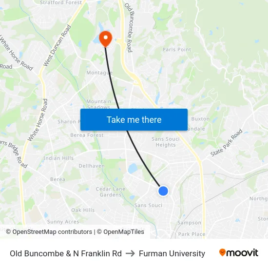 Old Buncombe & N Franklin Rd to Furman University map
