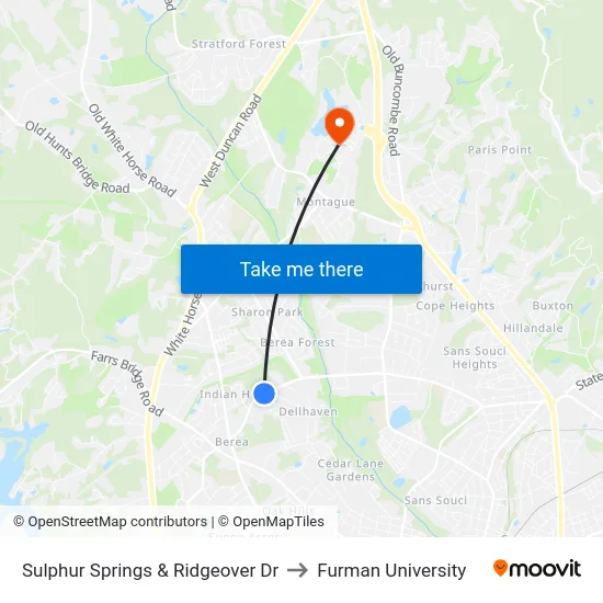 Sulphur Springs & Ridgeover Dr to Furman University map