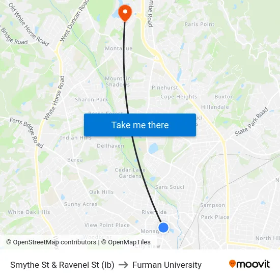 Smythe St & Ravenel St (Ib) to Furman University map