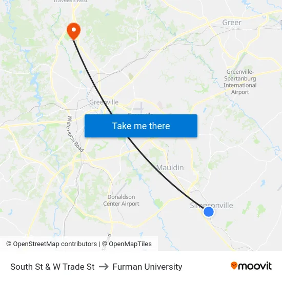 South St & W Trade St to Furman University map