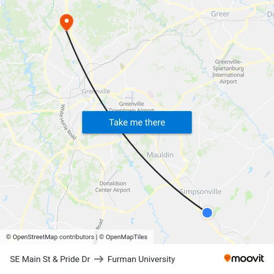 SE Main St & Pride Dr to Furman University map