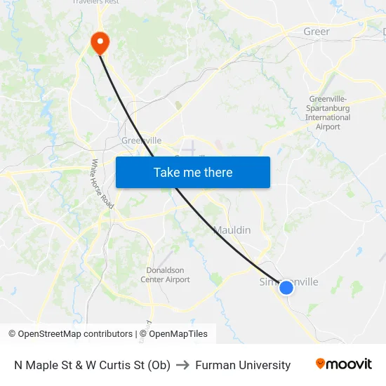 N Maple St & W Curtis St (Ob) to Furman University map