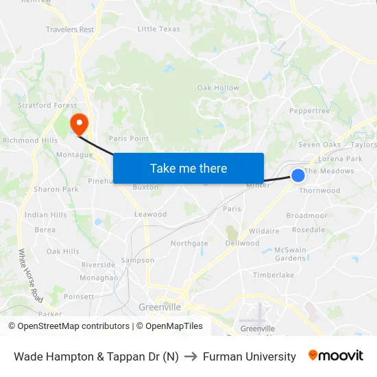 Wade Hampton & Tappan Dr (N) to Furman University map