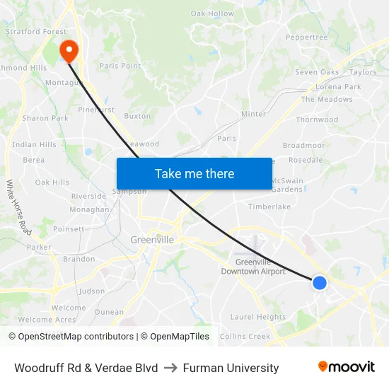 Woodruff Rd & Verdae Blvd to Furman University map