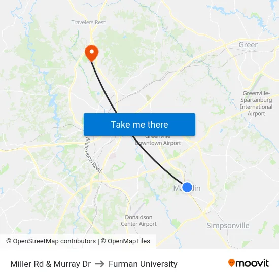 Miller Rd & Murray Dr to Furman University map