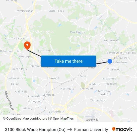 3100 Block Wade Hampton (Ob) to Furman University map