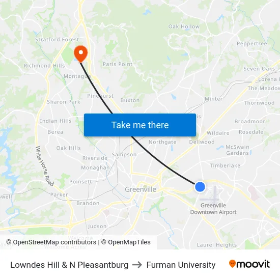Lowndes Hill & N Pleasantburg to Furman University map