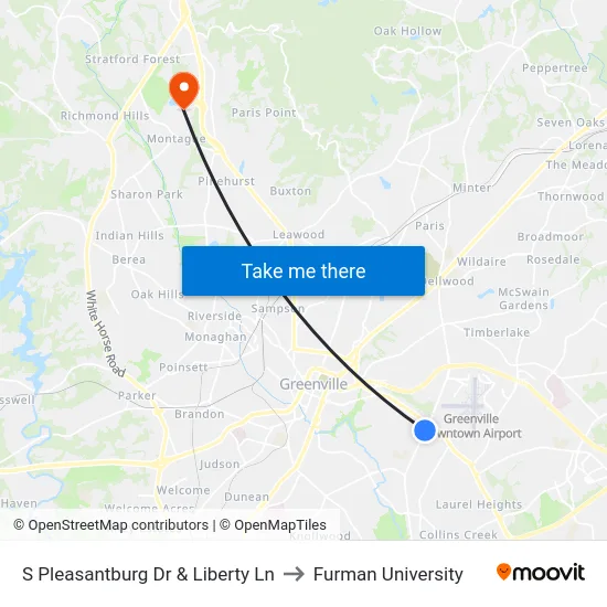S Pleasantburg Dr & Liberty Ln to Furman University map