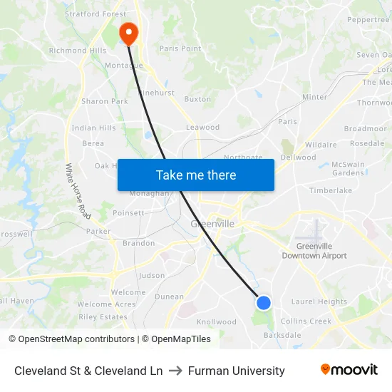 Cleveland St & Cleveland Ln to Furman University map