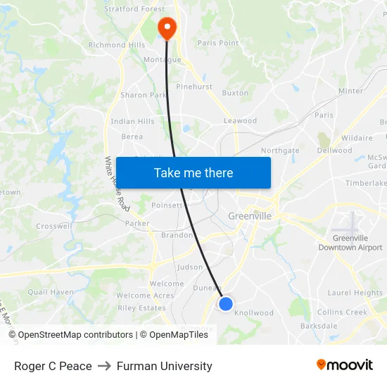 Roger C Peace to Furman University map