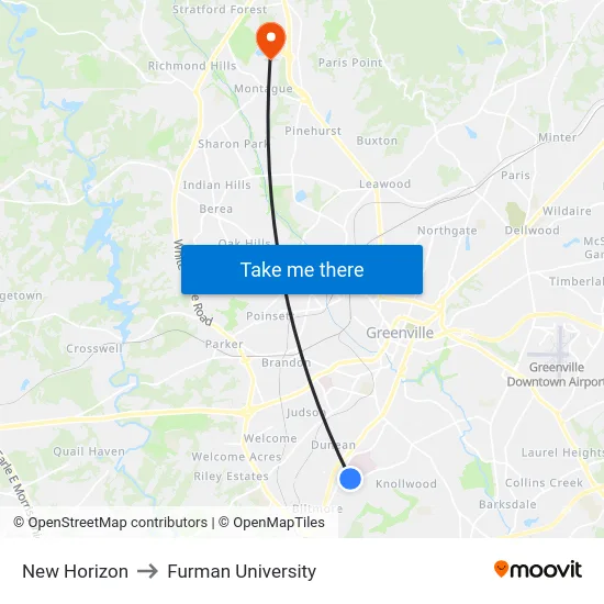 New Horizon to Furman University map