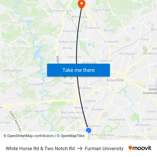 White Horse Rd & Two Notch Rd to Furman University map