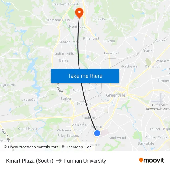 Kmart Plaza (South) to Furman University map