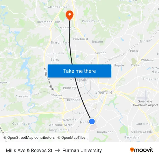 Mills Ave & Reeves St to Furman University map