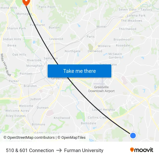 510 & 601 Connection to Furman University map