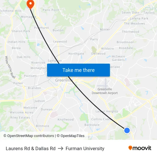 Laurens Rd & Dallas Rd to Furman University map