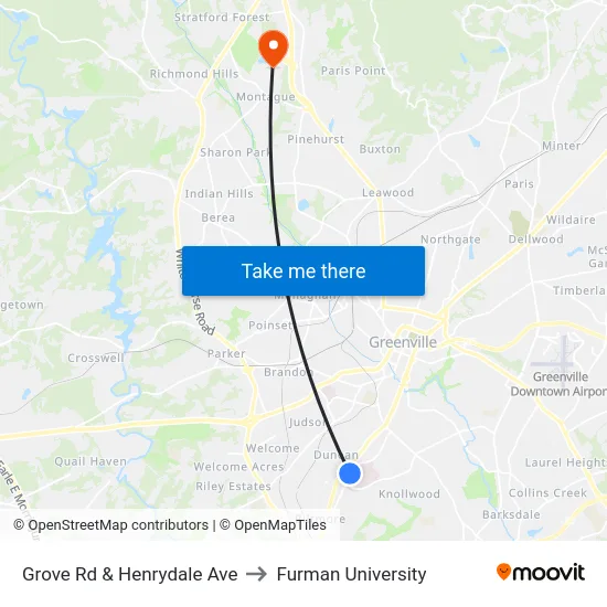 Grove Rd & Henrydale Ave to Furman University map