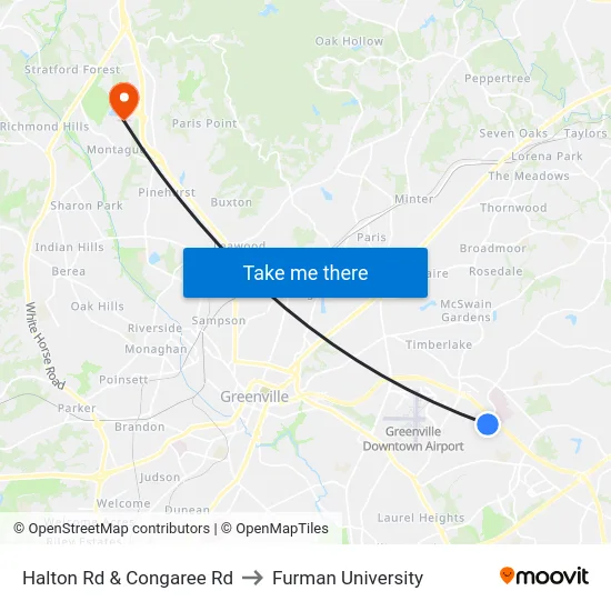 Halton Rd & Congaree Rd to Furman University map