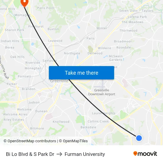 Bi Lo Blvd & S Park Dr to Furman University map