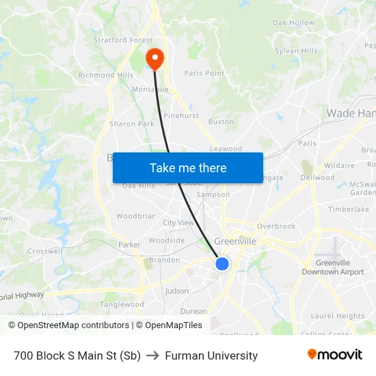 700 Block S Main St (Sb) to Furman University map