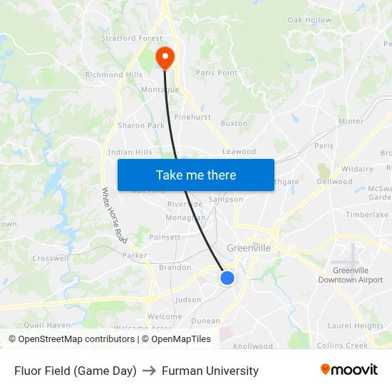 Fluor Field (Game Day) to Furman University map