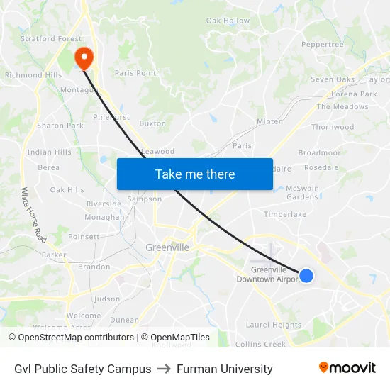 Gvl Public Safety Campus to Furman University map