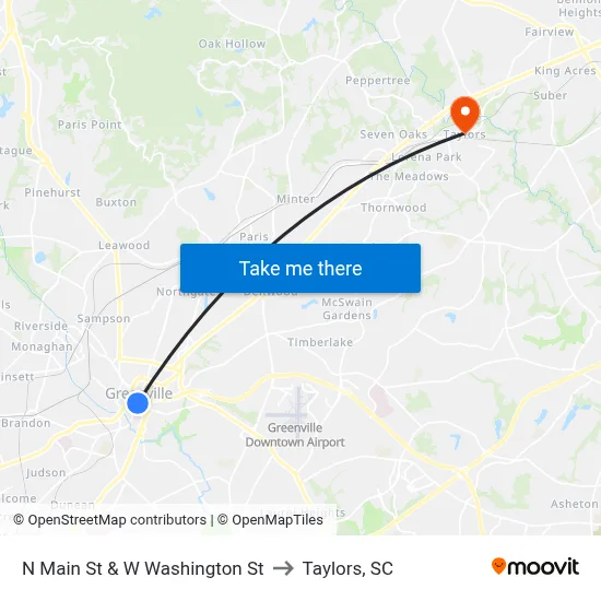 N Main St & W Washington St to Taylors, SC map