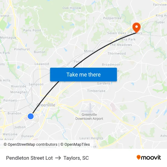 Pendleton St & Mason St to Taylors, SC map