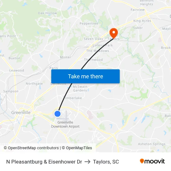 N Pleasantburg & Eisenhower Dr to Taylors, SC map