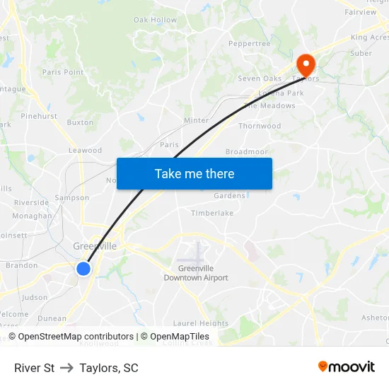 River St to Taylors, SC map