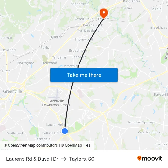 Laurens Rd & Duvall Dr to Taylors, SC map