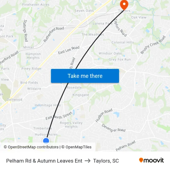 Pelham Rd & Autumn Leaves Ent to Taylors, SC map