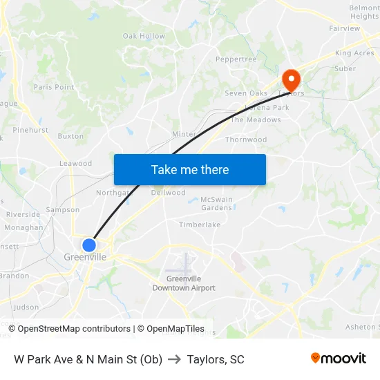 W Park Ave & N Main St (Ob) to Taylors, SC map
