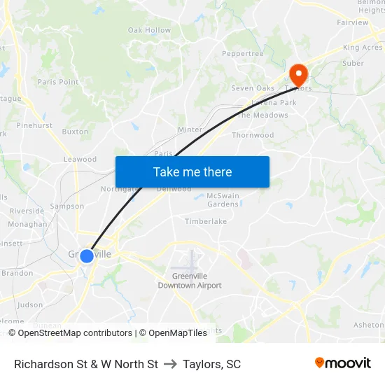 Richardson St & W North St to Taylors, SC map