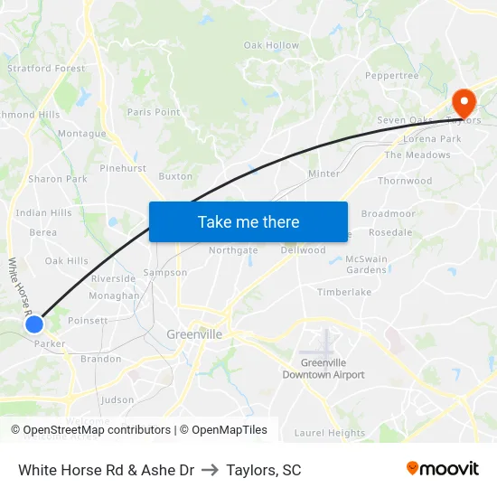 White Horse Rd & Ashe Dr to Taylors, SC map