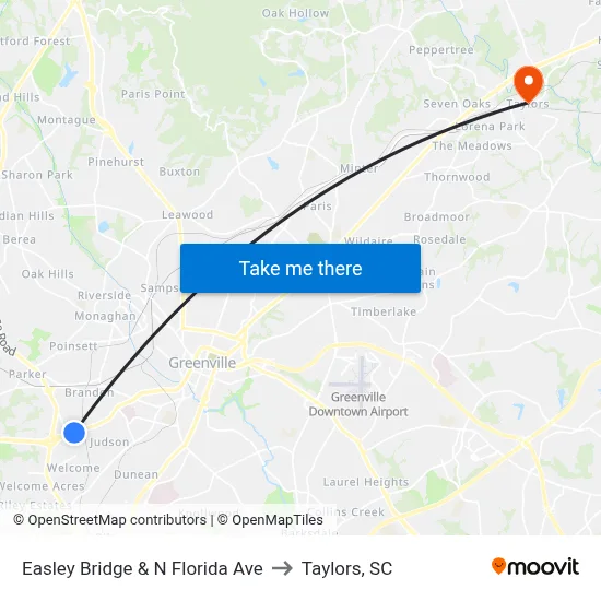 Easley Bridge & N Florida Ave to Taylors, SC map