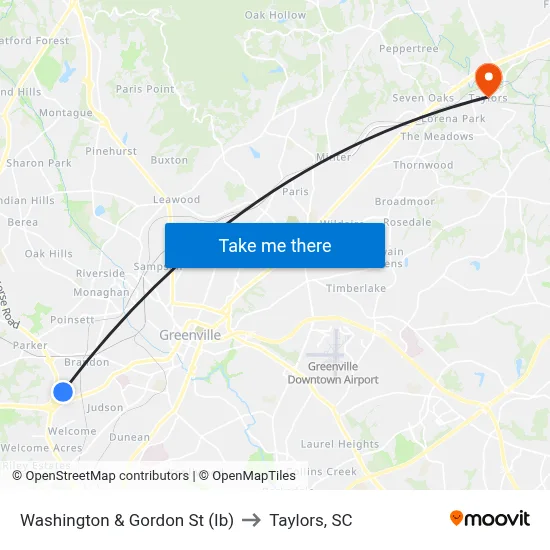 Washington & Gordon St (Ib) to Taylors, SC map