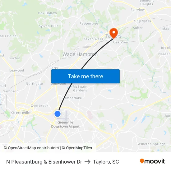 N Pleasantburg & Eisenhower Dr to Taylors, SC map